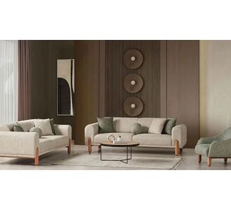 Stewehome Σετ καναπέδων Bohem 2+1 με ξύλινα πόδια μπεζ και λαδί 220x90x81 cm 278445 |  Καναπέδες στο espiti