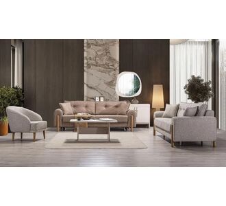 Stewehome Σετ σαλονιού Asya 3+3+1 με απαλή υφή μπεζ και καφέ 230x85x85 cm 322665 |  Καναπέδες στο espiti