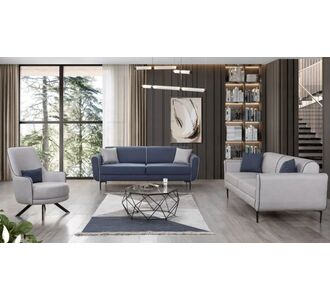 Stewehome Σετ σαλονιού Agena 3+3+1 με μαύρα πόδια σε σκούρο μπλε και γκρι χρώματα διαστάσεων 208x93x98 cm 818988 |  Καναπέδες στο espiti