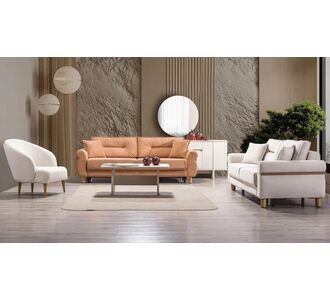 Stewehome Σετ σαλονιού Buse 3+3+1 μοντέρνος σχεδιασμός κρεμ και πορτοκαλί 225x85x85 cm 832666 |  Καναπέδες στο espiti