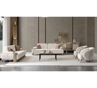 Stewehome Σετ σαλονιού Sahra 3+3+1 με καμπύλο design και ξύλινα στοιχεία λευκό 233x93x85 cm 309708 |  Καναπέδες στο espiti