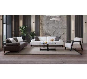 Stewehome Σετ σαλονιού Lina 3+3+1 με λεπτά μαύρα πόδια και χαμηλή πλάτη -καφέ/ κρέμα 230x94x76 cm 313541 |  Καναπέδες στο espiti