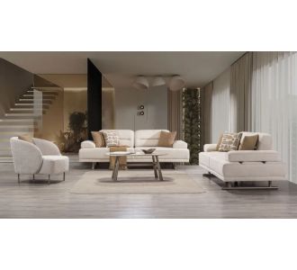 Stewehome Σετ σαλονιού Duru 3+3+1 κρεμ με μεταλλική βάση και λειτουργία κρεβάτι 230x95x90 cm 503970 |  Καναπέδες στο espiti