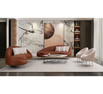 Stewehome Σετ σαλονιού Loft 3+3+1 με καμπύλο design και μεταλλικά πόδια -καφέ/ κρεμ 230x90x95 cm 569644 |  Καναπέδες στο espiti