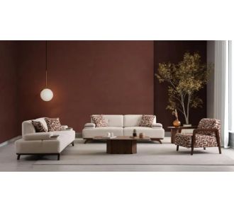 Stewehome Σετ σαλονιού Asena 3+3+1 με ξύλινα πόδια και άνετο κάθισμα καφέ /κρεμ 230x95x75 cm 863101 |  Καναπέδες στο espiti