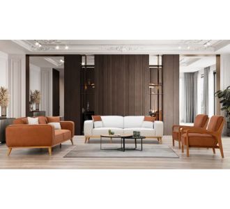 Stewehome Ruya Σετ Καναπέδων 3+3+1 Με Καμπύλο Σχεδιασμό &amp; Μεταλλικά Πόδια Κεραμιδί /Κρεμ 200x100x95 cm 453797 |  Καναπέδες στο espiti