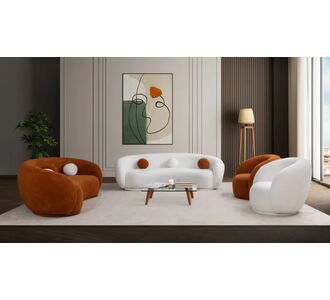 Stewehome Fasulye Σετ Καναπέδων 3+3+1 Μοντέρνος Καμπύλος Σχεδιασμός Λευκό / Κεραμιδί 230x90x72 cm 756368 |  Καναπέδες στο espiti