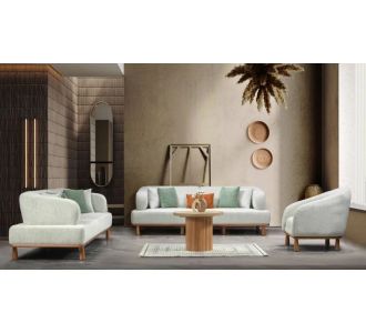 Stewehome Nova Σετ Καναπέδων 3+3+1 Με Ξύλινη Βάση &amp; Καμπύλα Μπράτσα Πράσινο Σαζ 240x100x48 cm 430280 |  Καναπέδες στο espiti