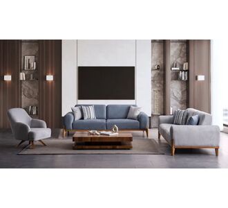 Stewehome Puffy Σετ Καναπέδων 3+3+1 Μοντέρνο Με Ξύλινα Πόδια Γκρι / Μπλε 230x60x70 cm 167605 |  Καναπέδες στο espiti