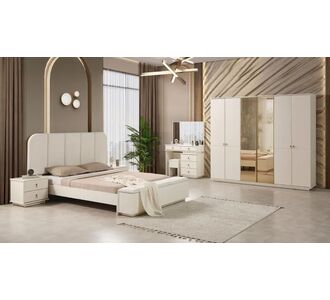 Stewehome Σετ κρεβατοκάμαρας με ντουλάπα κρεβάτι κομοδίνα τουαλέτα καθρέφτη κρεμ 242x52x210 cm 921436 |  Σέτ Κρεβατοκάμαρας στο espiti