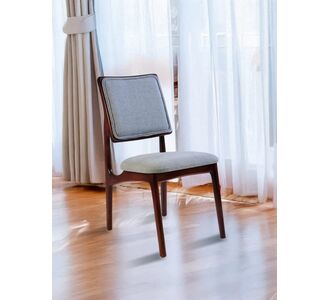 Stewehome Vitra καρέκλα τραπεζαρίας επενδυμένη καρυδί με γκρι ύφασμα κομψή 50x52x85 cm 305549 |  Καρέκλες στο espiti