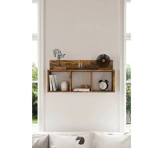 Stewehome Διακοσμητική βιβλιοθήκη τοίχου με 3 ράφια από φυσικό ξύλο πεύκου Καφέ 98x17x17 cm 844042 |  Ραφιέρες τοίχου στο espiti