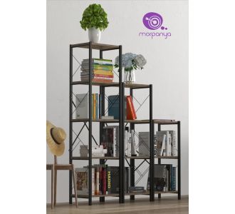 Stewehome Μεταλλική βιβλιοθήκη με 3 ράφια για πολλαπλές χρήσεις σε γραφείο ή σαλόνι Καφέ 40x30x151 cm 167684 |  Βιβλιοθήκες στο espiti
