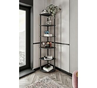 Stewehome Γωνιακή βιβλιοθήκη 6 επιπέδων από MDF Μαύρο 34x160x34 cm 232975 |  Βιβλιοθήκες στο espiti
