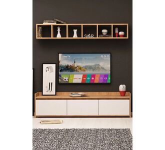 Stewehome Μοντέρνα επιτοίχια μονάδα τηλεόρασης με ράφι από Συνθετικό ξύλο Χρυσό 150x35x45 cm 166266 |  Έπιπλα τηλεόρασης στο espiti