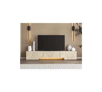 Stewehome Μοντέρνο έπιπλο τηλεόρασης με LED και λεπτομέρειες τραβερτίνη Πολύχρωμο 180x30x30 cm 169267 |  Έπιπλα τηλεόρασης στο espiti