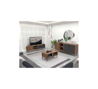 Stewehome Σετ έπιπλο τηλεόρασης με ξύλινα πόδια τραπεζάκι μέσης και κονσόλα Καφέ 180x35x53 cm 930038 |  Έπιπλα τηλεόρασης στο espiti