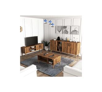 Stewehome Σετ σκανδιναβικού στιλ τηλεοπτικής μονάδας με ξύλινα πόδια τραπεζάκι σαλονιού και κονσόλα από Συνθετικό ξύλο Καφέ 180x45x80 cm 869621 |  Έπιπλα τηλεόρασης στο espiti