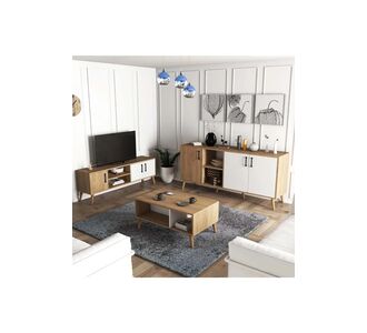 Stewehome Σετ σκανδιναβικού στιλ έπιπλα τηλεόρασης με ξύλινα πόδια τραπεζάκι σαλονιού και κονσόλα Λευκό 180x45x80 cm 835956 |  Έπιπλα τηλεόρασης στο espiti