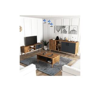 Stewehome Σετ σκανδιναβικού στιλ έπιπλα τηλεόρασης με ξύλινα πόδια τραπεζάκι σαλονιού και κονσόλα Καφέ 180x45x80 cm 490479 |  Έπιπλα τηλεόρασης στο espiti