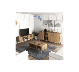 Stewehome Σετ σκανδιναβικού στιλ τηλεοπτικής μονάδας με τραπεζάκι σαλονιού και κονσόλα με ξύλινα πόδια Καφέ 180x45x80 cm 623010 |  Έπιπλα τηλεόρασης στο espiti