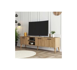 Stewehome Σκανδιναβική τηλεοπτική μονάδα με ντουλάπια και ξύλινα πόδια Καφέ 180x35x53 cm 692736 |  Έπιπλα τηλεόρασης στο espiti