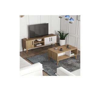 Stewehome Σετ σκανδιναβικού στιλ έπιπλο τηλεόρασης με ξύλινα πόδια και τραπεζάκι σαλονιού Λευκό 150x35x53 cm 168475 |  Έπιπλα τηλεόρασης στο espiti