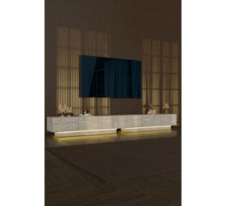Stewehome Μοντέρνα επιτοίχια μονάδα τηλεόρασης με led φωτισμό και 6 πόρτες από Συνθετικό ξύλο με σχέδιο Εκρού 260x30x45 cm 526754 |  Έπιπλα τηλεόρασης στο espiti