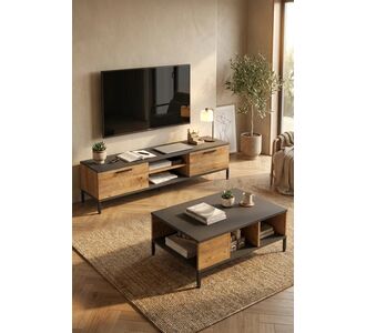 Stewehome Σετ 2 τεμαχίων σκανδιναβικού στιλ μοντέρνα έπιπλα τηλεόρασης και τραπεζάκι σαλονιού με μεταλλικά πόδια από πεύκο Καφέ 160x35x39 cm 375851 |  Έπιπλα τηλεόρασης στο espiti