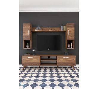 Stewehome Μοντέρνα επιδαπέδια επιτοίχια ραφιέρα τηλεόρασης με ράφια από Συνθετικό ξύλο Καφέ 180x35x49 cm 251388 |  Έπιπλα τηλεόρασης στο espiti