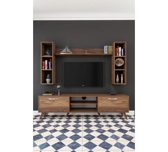 Stewehome Μοντέρνα επιδαπέδια επιτοίχια τηλεοπτική μονάδα με ράφια από Συνθετικό ξύλο Καφέ 180x35x49 cm 508576 |  Έπιπλα τηλεόρασης στο espiti