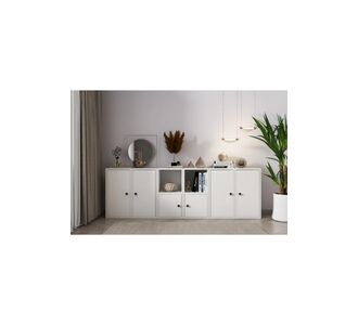 Stewehome Σκανδιναβική κονσόλα με έξι πόρτες και ράφια Λευκό 196x30x65 cm 892544 |  Βιτρίνες - Έπιπλα εισόδου στο espiti
