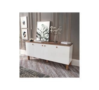 Stewehome Μποέμ κονσόλα σαλονιού από MDF με ντουλάπια και ράφια μοντέρνου στυλ Λευκό 160x40x73 cm 584313 |  Βιτρίνες - Έπιπλα εισόδου στο espiti