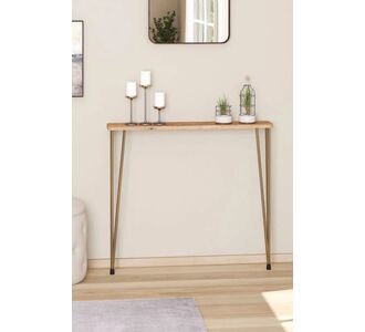 Stewehome Οβάλ κονσόλα με άκρη για καλοριφέρ ατλαντικού πεύκου με χρυσά πόδια Χρυσό 60x86x86 cm 374435 |  Βιτρίνες - Έπιπλα εισόδου στο espiti