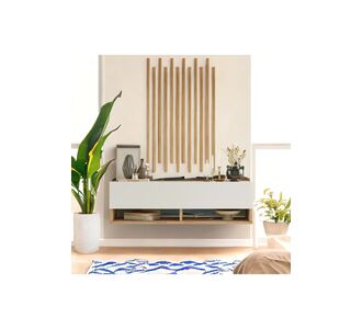 Stewehome Σκανδιναβικός κλασικός δρομέας κονσόλας εισόδου με ξύλινες λωρίδες από πεύκο και λευκό με ντουλάπι Λευκό 100x30x30 cm 854342 |  Βιτρίνες - Έπιπλα εισόδου στο espiti