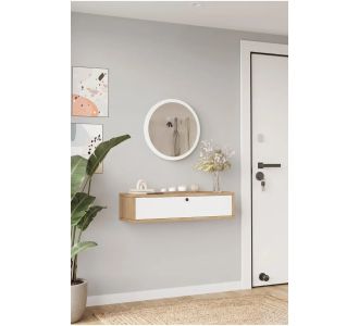 Stewehome Σκανδιναβικός δρομέας εισόδου με καθρέφτη και ντουλάπι από Συνθετικό ξύλο Καφέ 80x19x19 cm 679025 |  Βιτρίνες - Έπιπλα εισόδου στο espiti