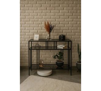 Stewehome Διακοσμητική κονσόλα με πολλά ράφια από γυαλί Μαύρο 100x80x80 cm 593227 |  Βιτρίνες - Έπιπλα εισόδου στο espiti