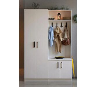 Stewehome Ντουλάπι παπουτσιών με κρεμάστρα και 4 πόρτες από μοριοσανίδα για χολ ή διάδρομο Λευκό 120x35x182 cm 138606 |  Καλόγεροι -Κρεμάστρες στο espiti