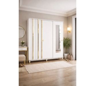 Stewehome Λευκή ντουλάπα εισόδου με συρόμενες πόρτες και καθρέφτη από Συνθετικό ξύλο Λευκό 119x185x185 cm 440112 |  Καλόγεροι -Κρεμάστρες στο espiti