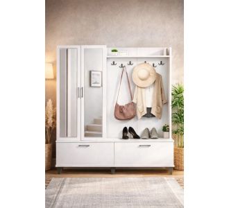 Stewehome Ντουλάπα με 2 πόρτες και καθρέφτη λευκή με κρεμάστρα ρούχων κλειστό βεστιάριο παπουτσοθήκη Λευκό 150x35x183 cm 846911 |  Καλόγεροι -Κρεμάστρες στο espiti
