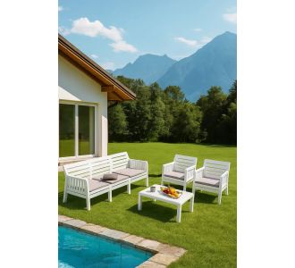 Stewehome Σετ επίπλων κήπου με μαξιλάρια για μπαλκόνι κήπο βεράντα Λευκό 78x58 cm 566873 |  Σετ τραπεζαρία κήπου στο espiti