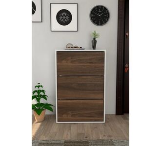 Stewehome Ντουλάπι παπουτσιών με 3 συρόμενες πόρτες και ράφι σε καφέ χρώμα ρετρό στυλ 74x24x24 cm 572440 |  Παπουτσοθήκες στο espiti