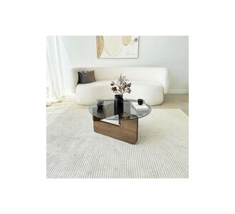 Stewehome Μασίφ τραπεζάκι σαλονιού με καρυδιά και καπνιστό γυαλί Καφέ 538523 |  Τραπεζάκια σαλονιού στο espiti