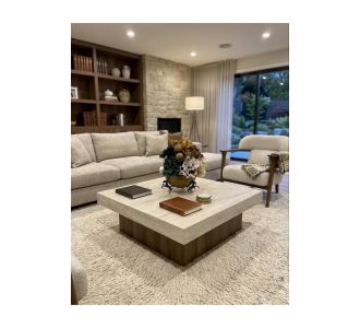 Stewehome Μοντέρνο τραπεζάκι σαλονιού από MDF με επιφάνεια τραβερτίνης και σχέδιο καρυδιάς Μπεζ 880423 |  Τραπεζάκια σαλονιού στο espiti