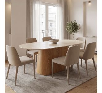 Τραπέζι Karlino pakoworld sintered stone σε όψη τραβερτίνας-mdf σε φυσική απόχρωση 180x90x76εκ |  Τραπέζια στο espiti