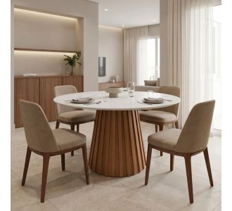 Τραπέζι Franzel pakoworld sintered stone σε όψη μαρμάρου-mdf σε φυσική απόχρωση Φ120x75εκ |  Τραπεζάκια σαλονιού στο espiti