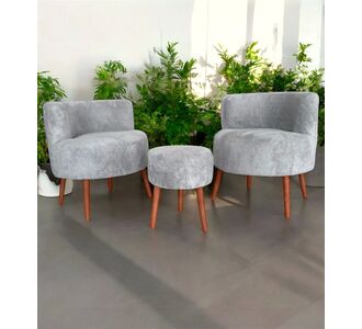 Stewehome Σετ Σαλονιού από Απαλή Γούνα με Καρέκλες &amp; Σκαμπό σκούρο καφέ 47x48x70 cm 179192 |  Πουφ στο espiti