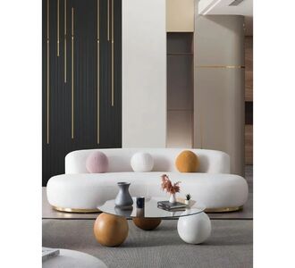 Stewehome Κρεμ Καμπυλωτός Καναπές με Χρυσή Βάση 230x90x90 cm 884429 |  Καναπέδες στο espiti