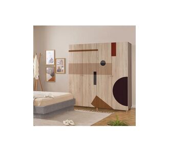 Stewehome Ντουλάπα Μοντέρνου Design από Δρυ Καλλιτεχνική Γεωμετρία &amp; Ξύλινη Υφή 180x52x192 cm 347034 |  Ντουλάπες ρούχων στο espiti