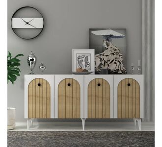 Stewehome Λευκή Κονσόλα με Ξύλινες Πόρτες &amp; Μοντέρνο Σχέδιο λευκό 150x40x60 cm 931741 |  Βιτρίνες - Έπιπλα εισόδου στο espiti